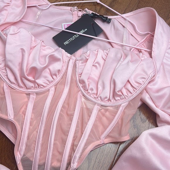 Pink Mesh Corset Long Sleeve Satin Crop Top - NWT - Picture 5 of 6